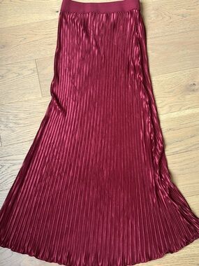 Pleated Satin Maxi Skirt in Deep Berry